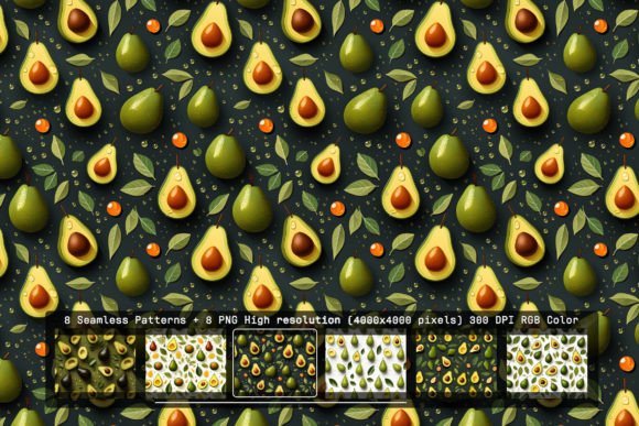 8 Avocado Rows Seamless Patterns