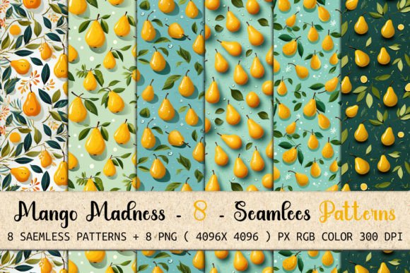 8 Mango Madness Seamless Patterns: A Versatile Design Resource for Modern Creatives