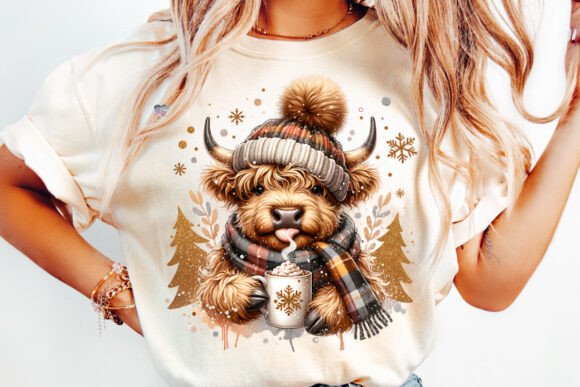 Cute Highland Cow PNG Christmas Trees