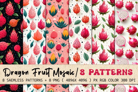 Dragon Fruit Mosaic 8 Seamless Patterns: A Versatile Design Resource