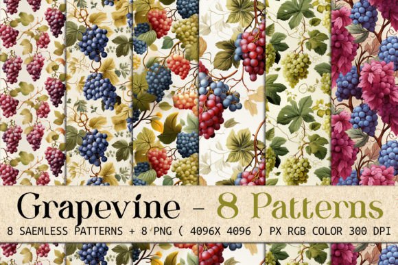 Grapevine 8 Seamless Patterns: A Versatile Design Resource for Modern Creators