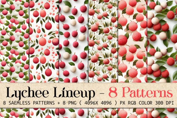 Lychee Lineup 8 Seamless Patterns: A Versatile Design Resource for Creative Professionals