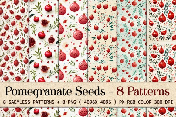 Pomegranate Seeds 8 Seamless Patterns